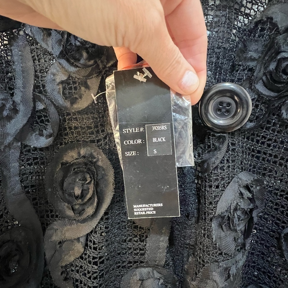 NWT Ronnie Salloway Sheer Mesh Blazer Black Rosette Whimsigoth NYE Event Sz S - Picture 8 of 13